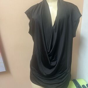 Black Draped V-Neck Women's Top